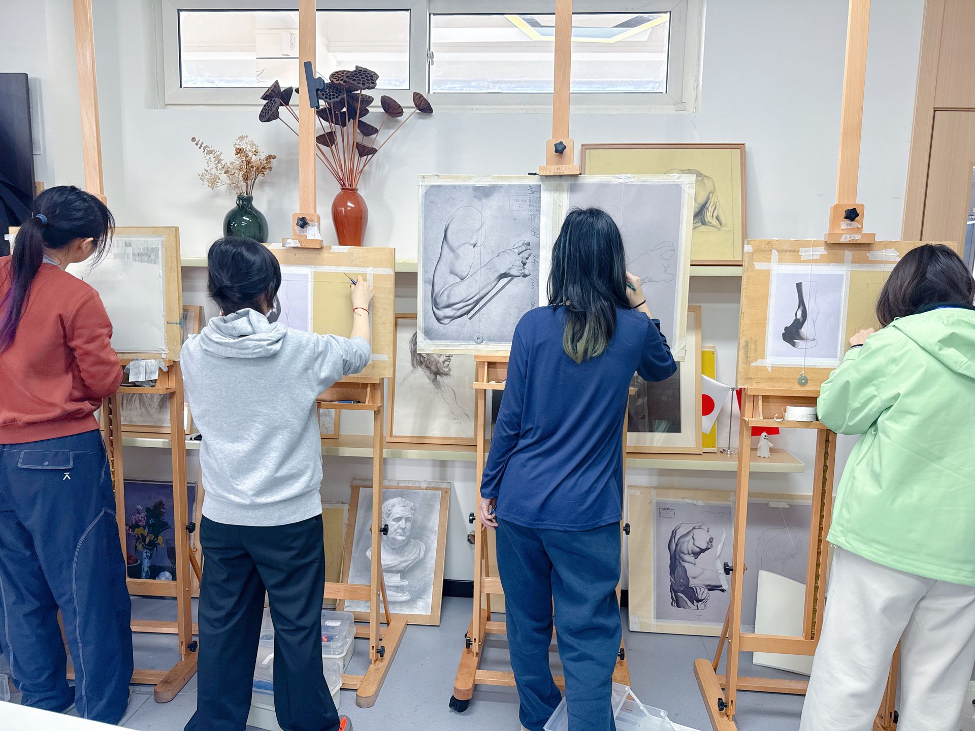 Studio work at the easels